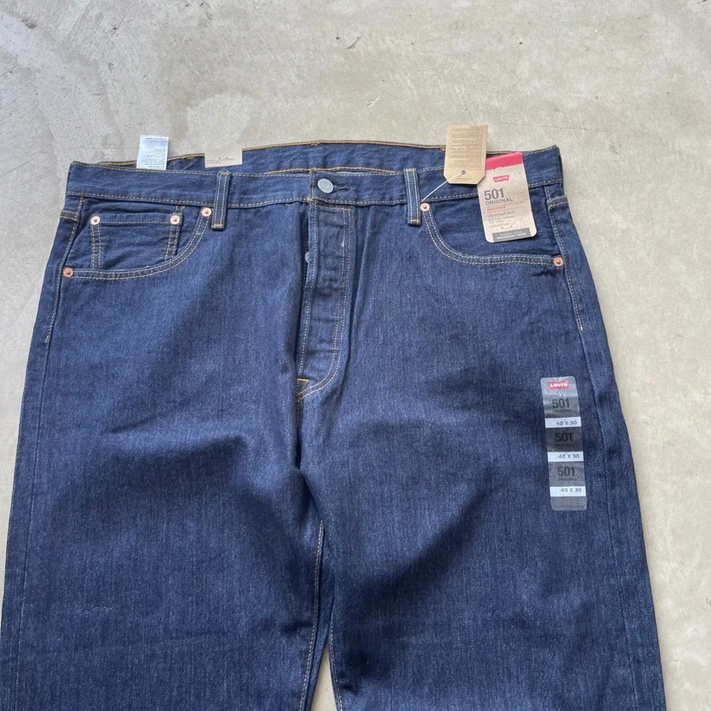 Levis 501 Original Fit Mens Jeans 40x30 Dark Wash Blue Denim Button Fly